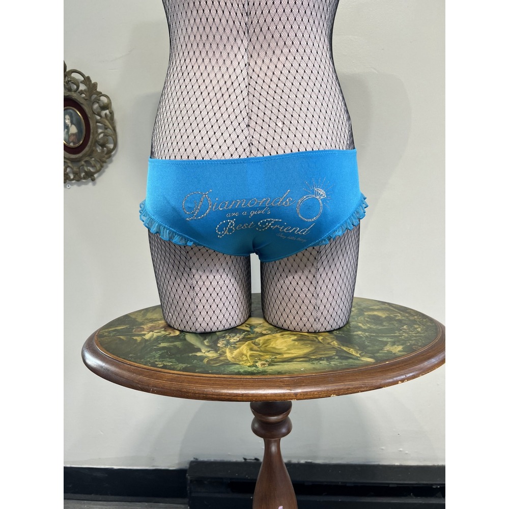 International Intimates Sample Blue Rhinestone Graphic Ruffle Panties S/S